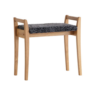 Pall i ek med grå ullsits, skandinavisk design med fyra ben och handtag