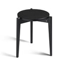 Runt sidobord i svart trä med tre ben och lyftbar skiva, Skandinavisk design