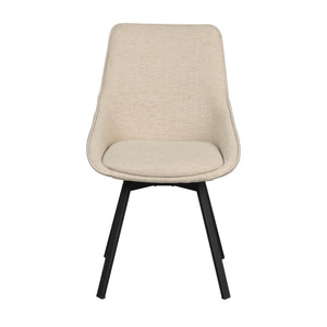 Beige matstol med svarta ben, modern design med hög rygg och stoppad sits