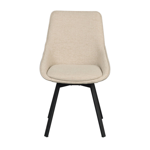 Beige matstol med svarta ben, modern design med hög rygg och stoppad sits