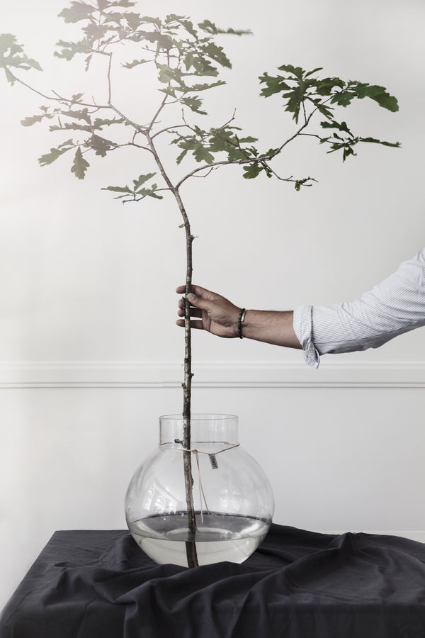 Glasvas rund m läderband Ø29cm