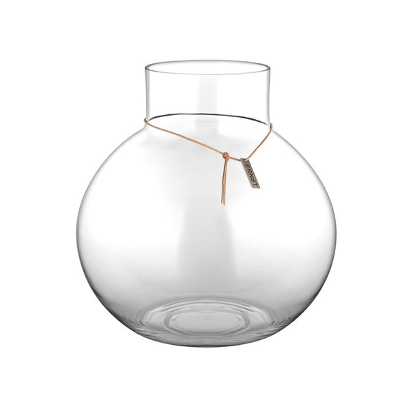 Glasvas rund Ø37 H38cm m läderband