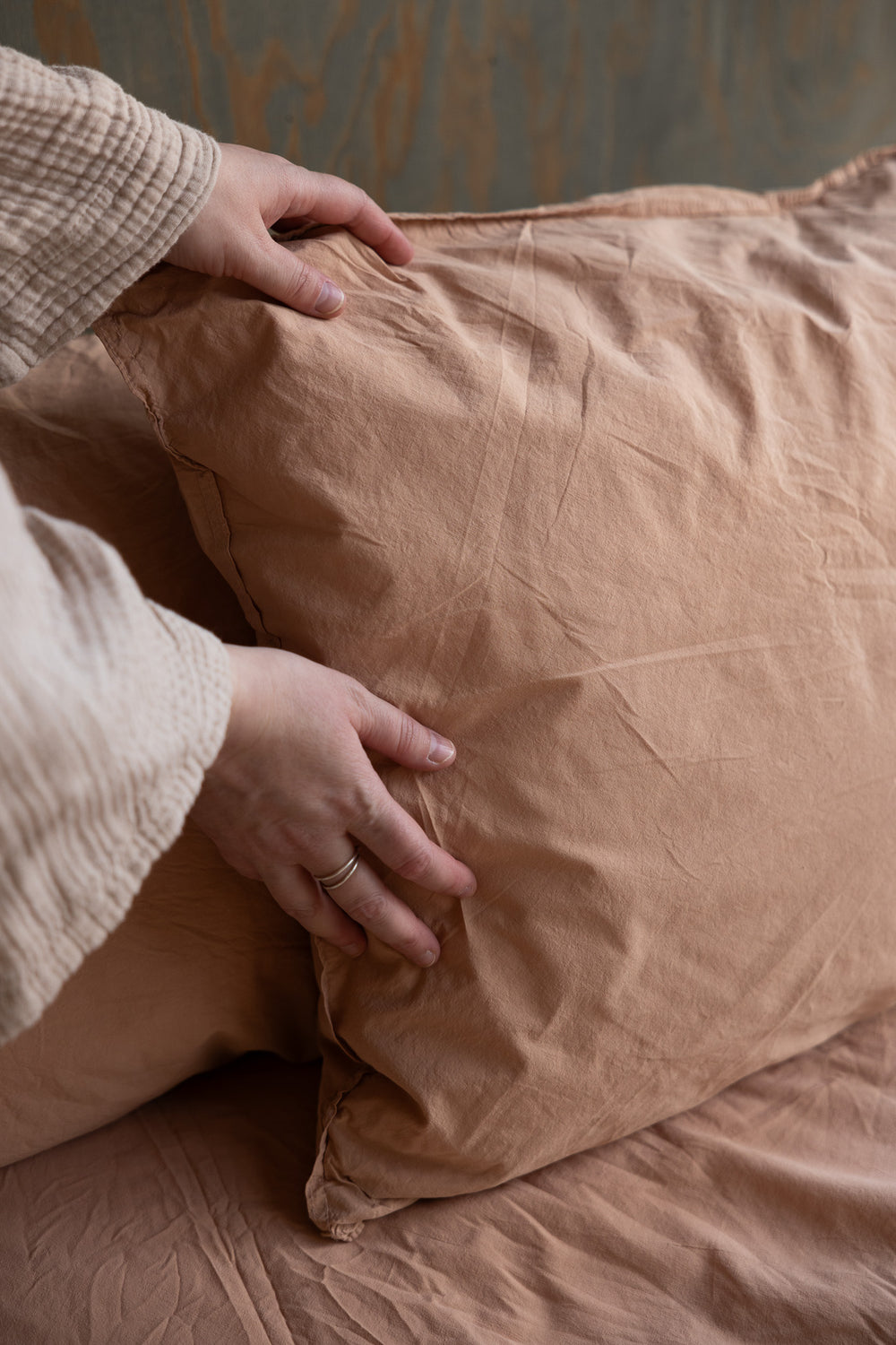 Crinkle Peach påslakanset, produktbild, frontvy