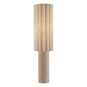 Skandi Golvlampa Natur. Lampan är tillverkad i trä och tyg i naturliga och beiga toner. Frontvy