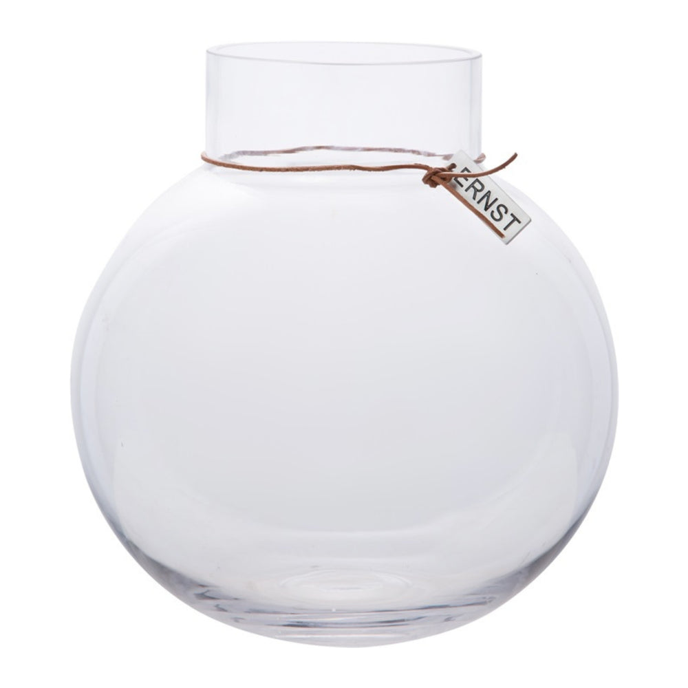 Glasvas rund D24 H25 läderband- produktbild