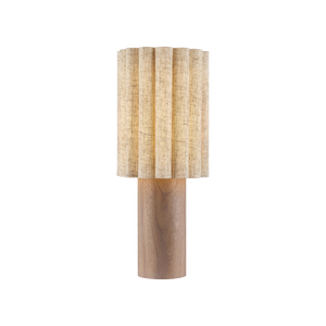 Skandi Bordslampa Natur H45 cm. Tillverkad i trä och textil, i natur och beiga toner. Frontvy 