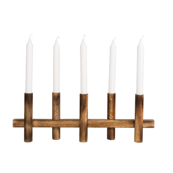 Ljusstake 5 ljus L47cm Mörk trä- produktbild