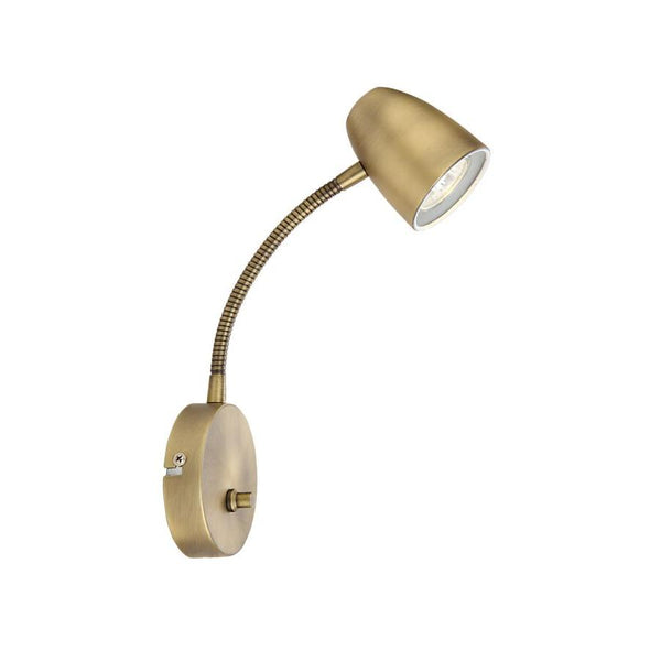 Vägglampa i mässing med flexibel arm och konformad lampskärm