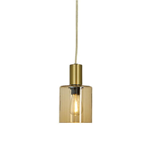 Taklampa med amber glasskärm och mässingsfäste, synlig glödlampa i modern design