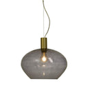 Taklampa i rökfärgat glas med mässingsfäste och synlig glödlampa, modern design