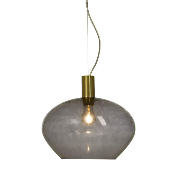 Taklampa i rökfärgat glas med mässingsfäste och synlig glödlampa, modern design