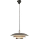 Taklampa med grå metallskärmar i skandinavisk design, hängande med svart textilkabel