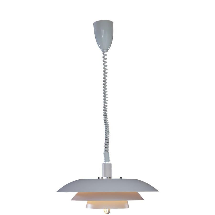 Taklampa med grå skärmar i flera lager och spiralkabel, modern pendant lampa för inomhusbelysning