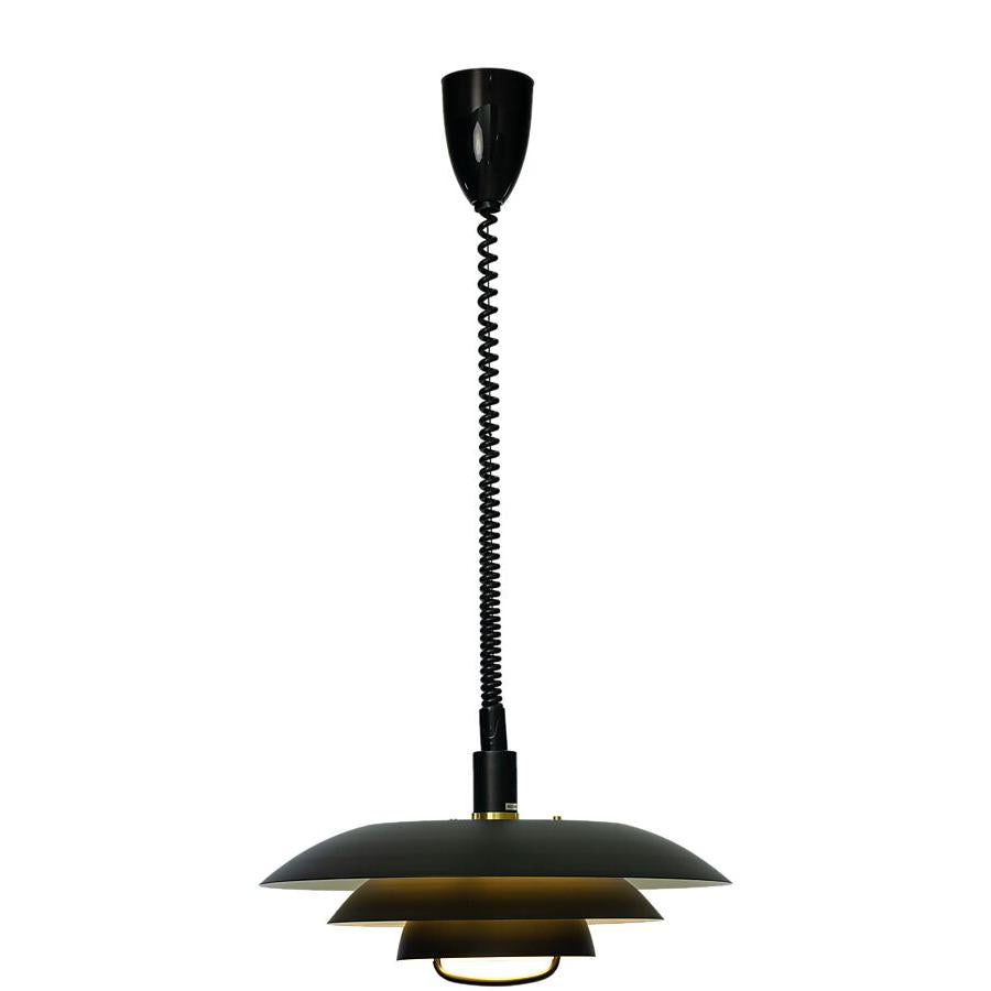 Taklampa med grå skärmar i flera lager och spiralkabel, modern pendant lampa för inomhusbelysning