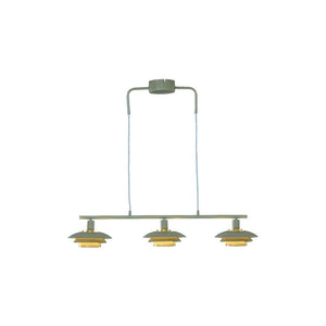 Taklampa med tre lampskärmar i grått och guld, modern design med justerbar höjd