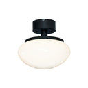 Taklampa med vit glasskärm och svart fäste, modern design för inomhusbelysning