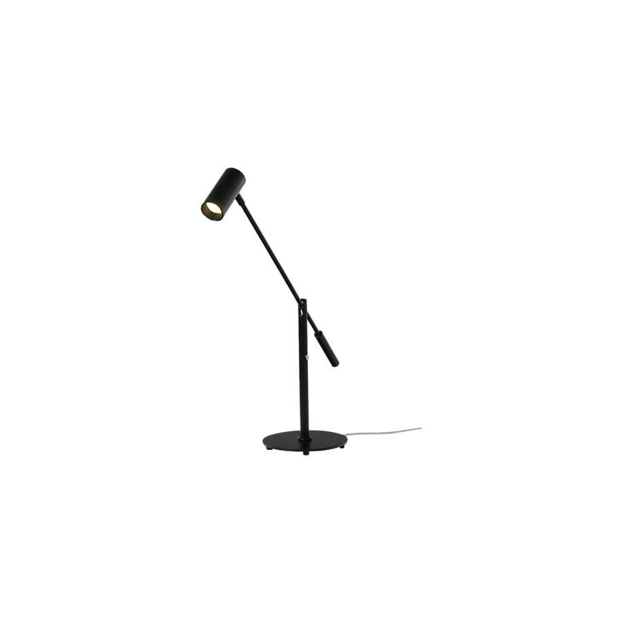 Vit justerbar bordslampa med cylinderformad lampskärm och rund fot