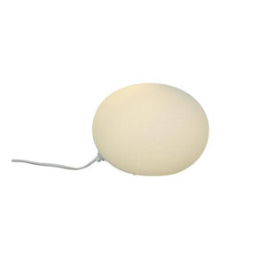 Oval bordlampa i vitt glas med grå sladd, modern design för mjuk belysning