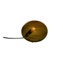 Vintage mässingslampa med glödlampa och svart sladd, oval skålformad design