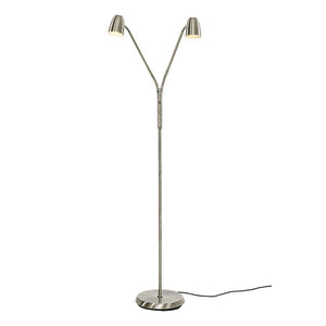 Golvlampa i rostfritt stål med två justerbara spottar och rund fot