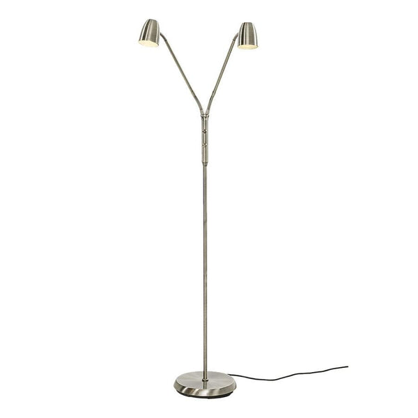 Golvlampa i rostfritt stål med två justerbara spottar och rund fot