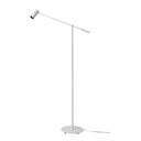 Vit golvlampa med justerbar arm och cylinderformad lampskärm, modern skandinavisk design