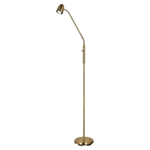 Golvlampa i mässing med justerbar arm och rund fot, modern design