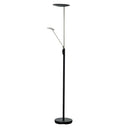 Svart golvlampa med upplysningsmiljö och läsarm i modern design