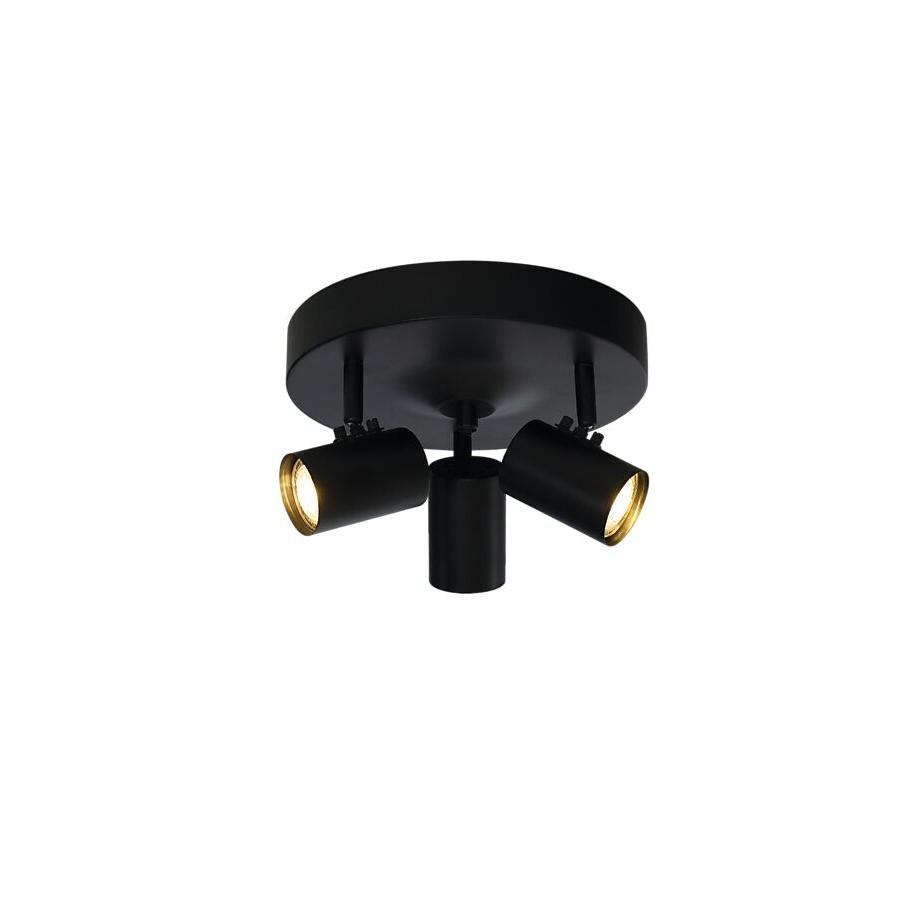 Vit takspot med tre justerbara spotlights i modern cylinderdesign