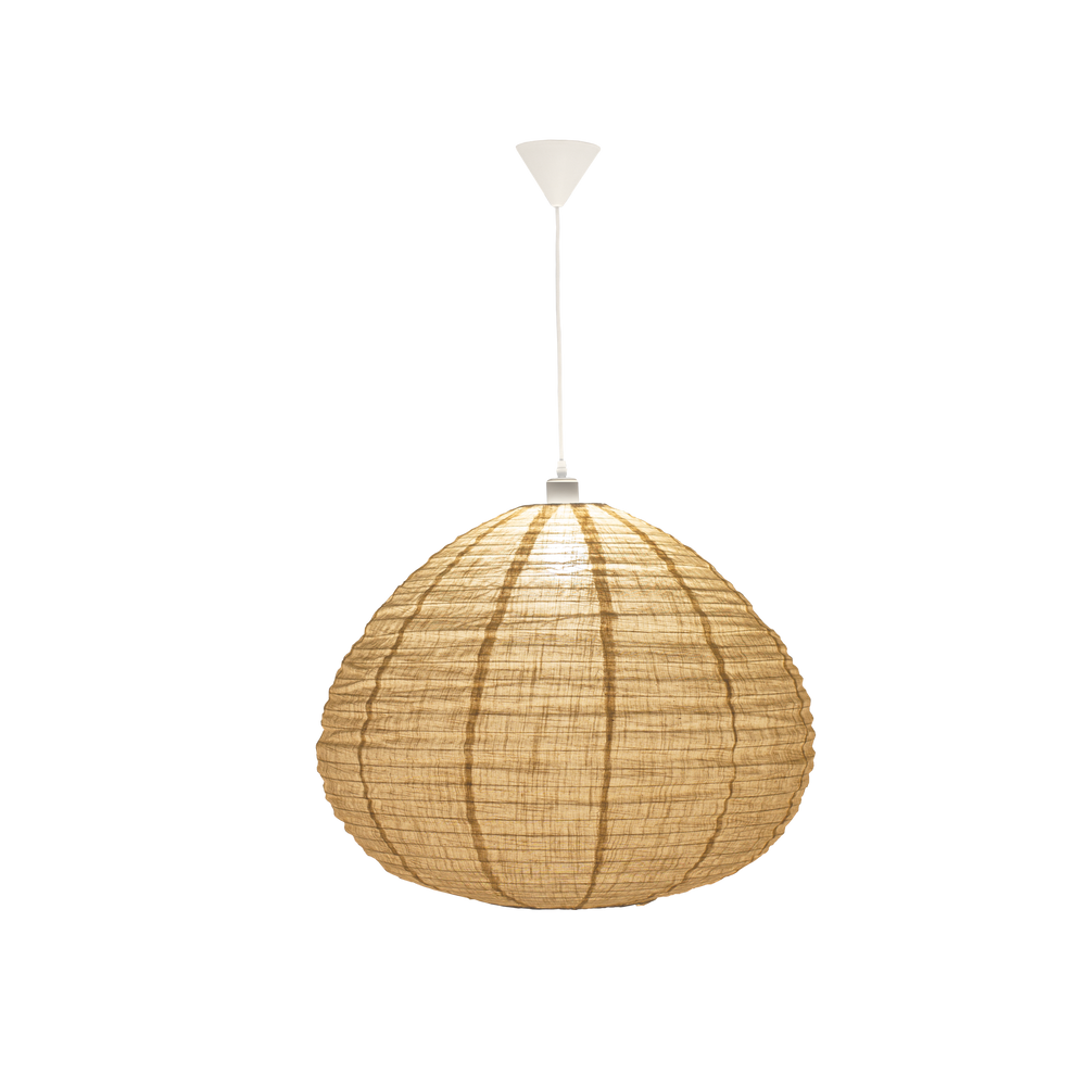 Bulky Taklampa Natur Ø60.  Skärm i naturbeige linnemix. Frontvy.