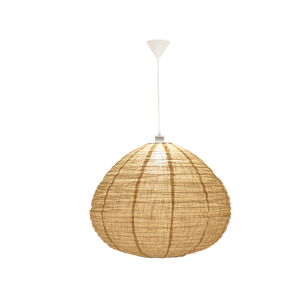 Bulky Taklampa Natur Ø60.  Skärm i naturbeige linnemix. Frontvy.