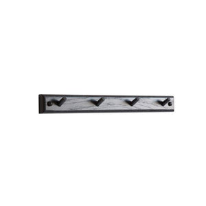Kroklistt i trä med fyra svarta krokar i metall, rustik design för väggmontering
