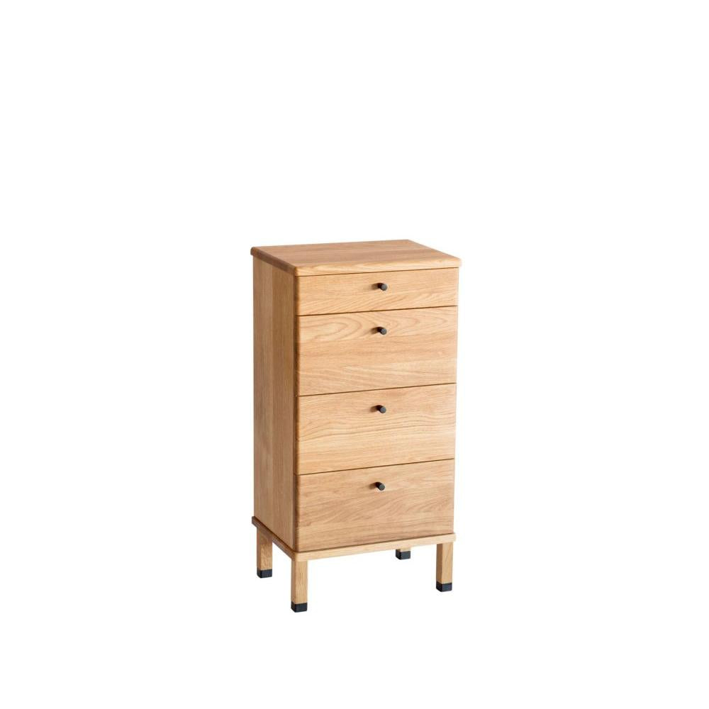 Byrå i ek med fyra lådor och svarta ben, modern skandinavisk design för förvaring