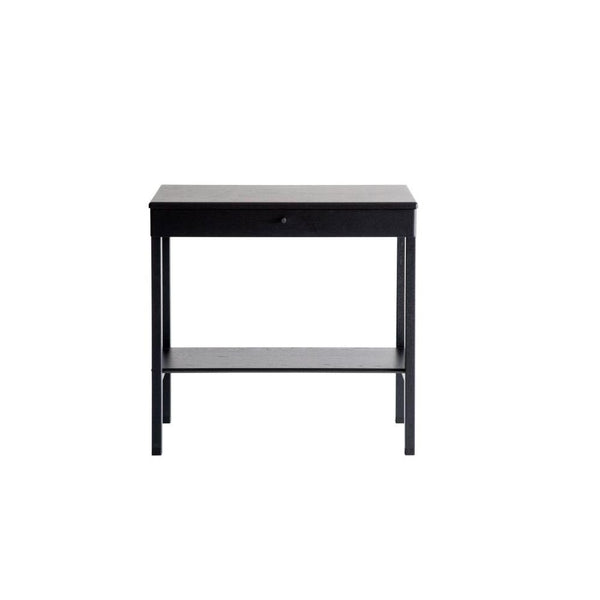 Svart sängbord med låda och hylla i modern design