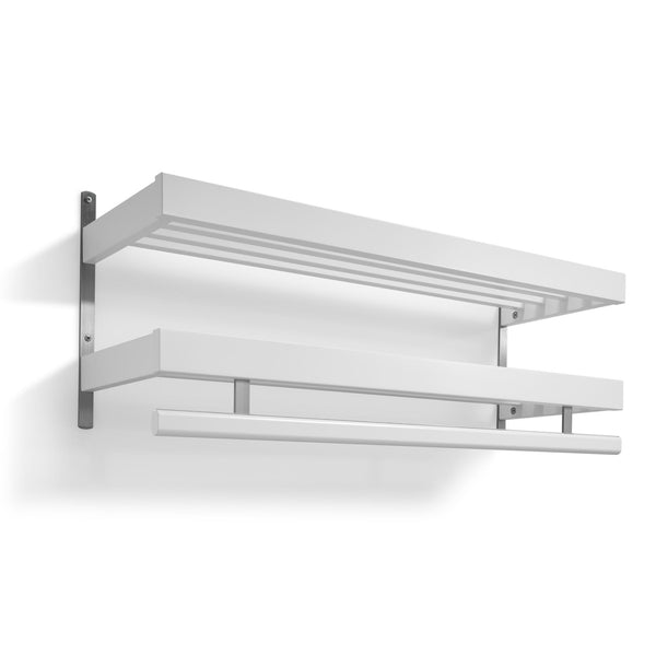 Vägghylla i rostfritt stål med dubbla hyllplan och handduksstång för kök eller badrum