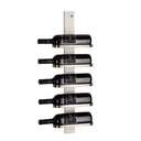 Vinställ i rostfritt stål med fem svarta vinflaskor, modern vertikal väggmonterad design