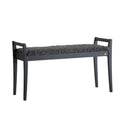 Smal hallbänk i svartbetsad ek med grå skinnimitation, perfekt för skor och förvaring i hallen