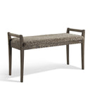 Bänk med grå ullsits och mörkbrun träram, skandinavisk design med armstöd