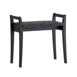 Grå pall med textilsits och träben, modern skandinavisk design för hallmöbel eller sovrum