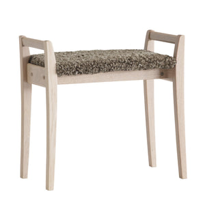 Fotpall i ljust trä med handvävd sits i gråbeige ull, skandinavisk design med fyra ben