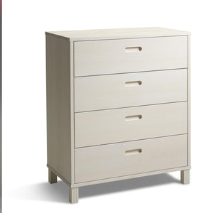 Ljus byrå med fyra lådor och träben, modern skandinavisk design i vitpigmenterad ek