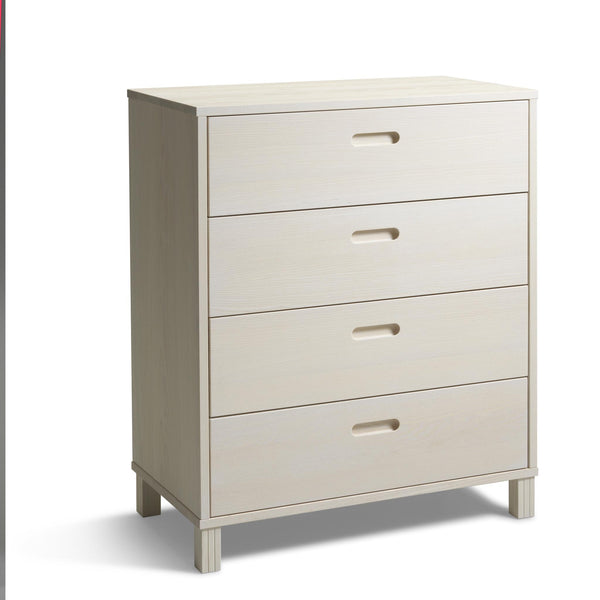 Ljus byrå med fyra lådor och träben, modern skandinavisk design i vitpigmenterad ek