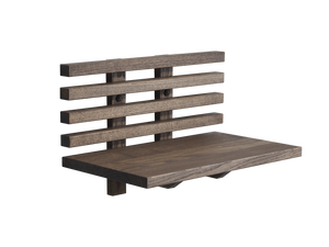 Träväggmonterad hylla med ribbad rygg i mörkbrun finish, modern design för förvaring