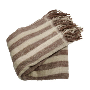 Pläd Morgan Stripe 130x170cm, färg Natur/brun randig med fransar