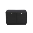 Svart skobänk med två dörrar och grå sittdyna, modern design i trä