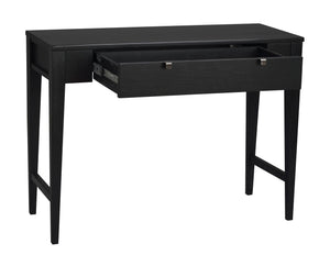 Svart skrivbord med utdragbar låda, moderna raka ben och minimalistisk design