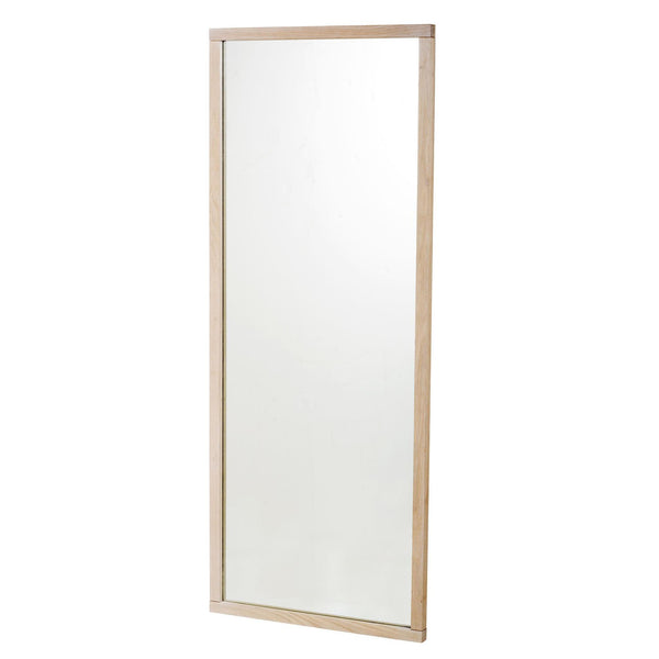 Stor rektangulär spegel med ljus träram i ekfärg, vertikal helfigurspegel för väggmontering