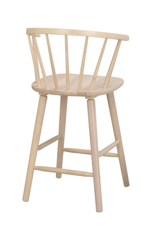 Barstol i ljust trä med spjälrygg och fyra ben, skandinavisk design