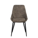 Grå matstol med hög rygg och svarta metallben i modern design