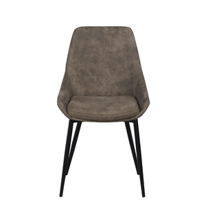 Grå matstol med hög rygg och svarta metallben i modern design